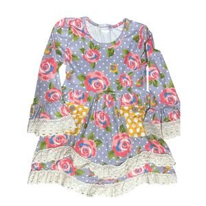 Adorable Sweetness Girls Ruffle Dress Size 6 Boutique Floral Rose Lace Trim Soft